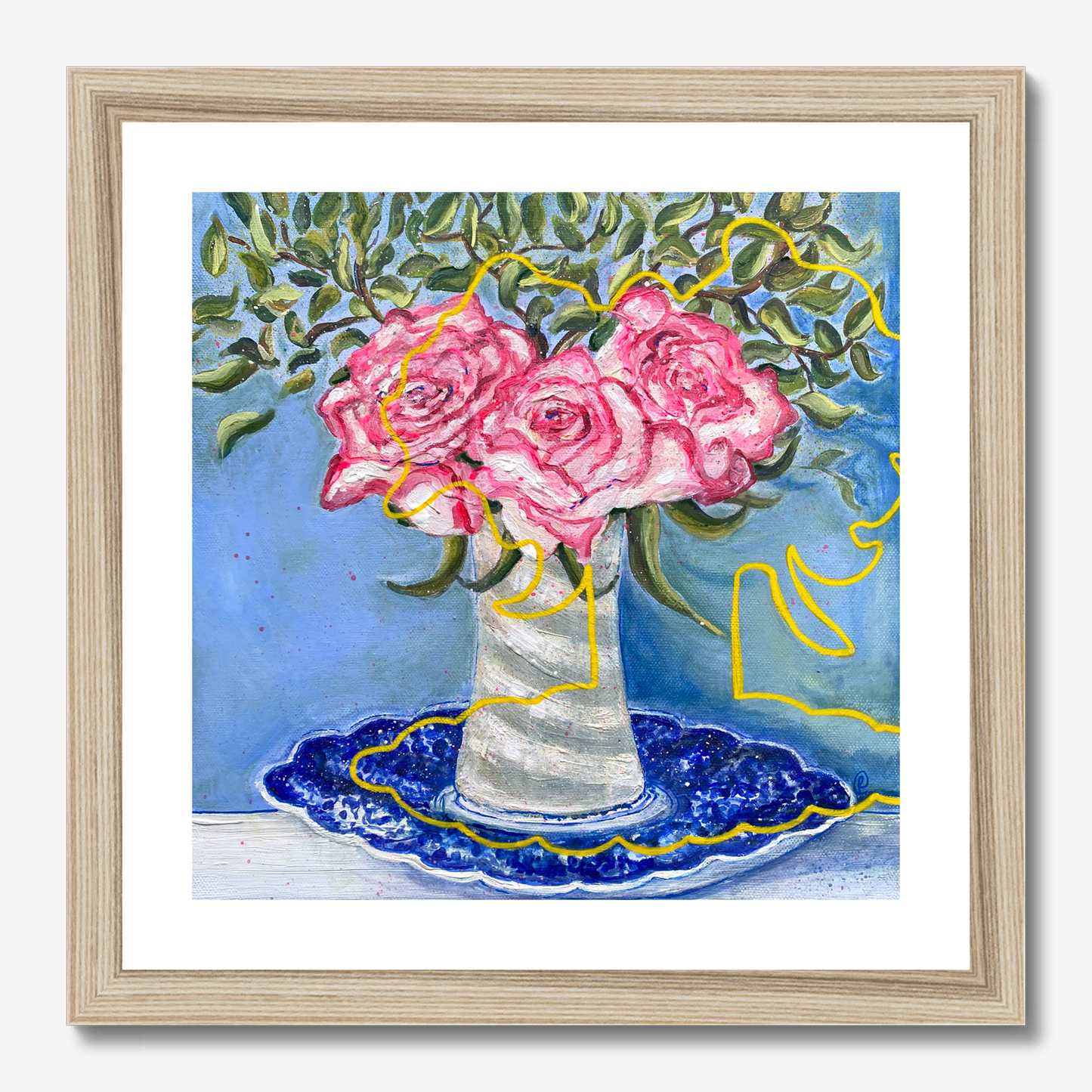 Pink roses poised, flower print - Rebecca Carr Artist