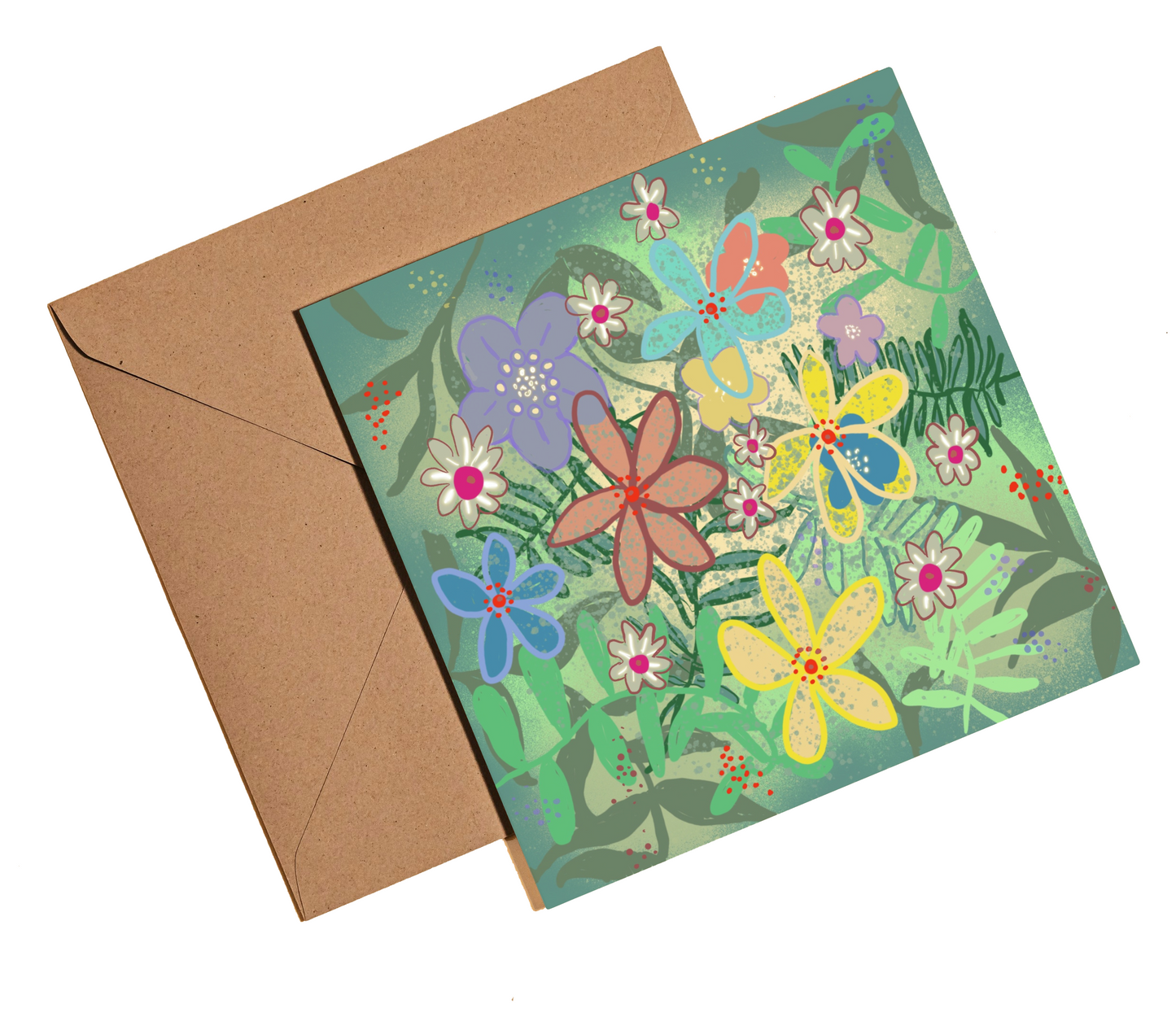 Green flower burst greetings card