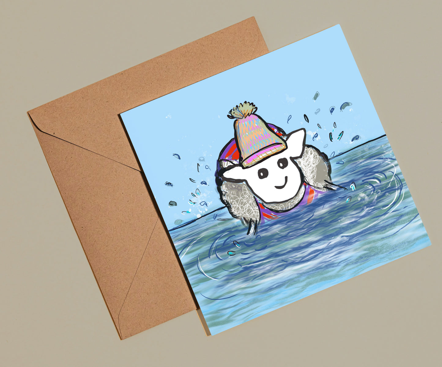 Sheep swimming card