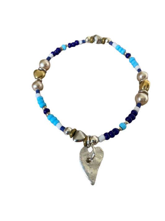 gift bracelet blue bead and silver heart charm bracelet