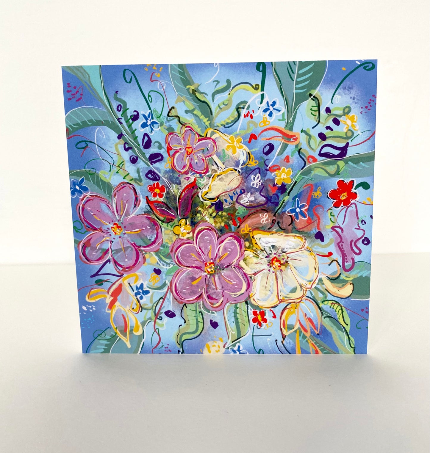 Blue flower burst greetings card