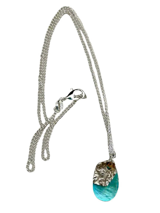 silver eco handmade necklace with turquoise shell charm