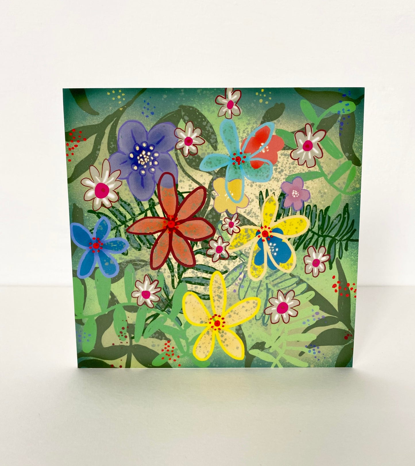 Green flower burst greetings card