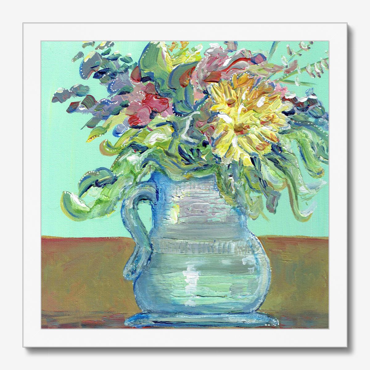 Fluffy and free mint and flowers print - Rebecca Carr Artist