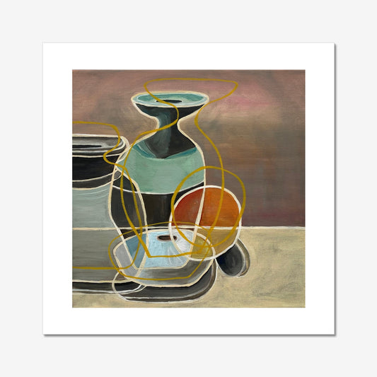 Signed limited edition of 5 still life with studio pottery and orange