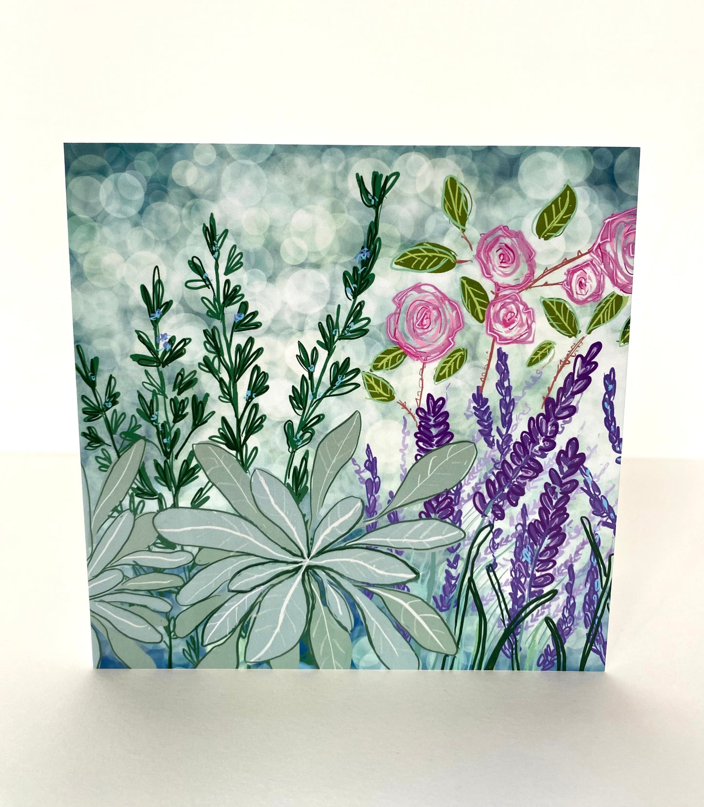 Rosemary, sage and rose greetings card