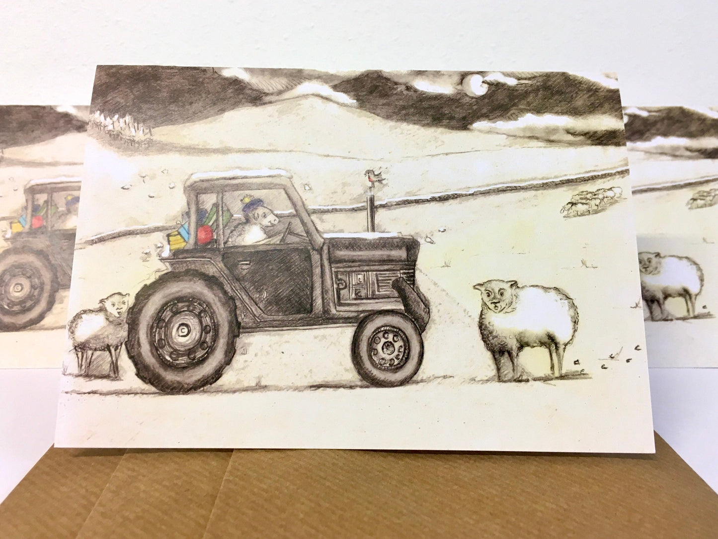 sheep and tractor classic christmas card 3 pack