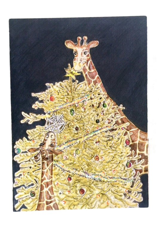 snowflakes and stars for baby giraffe christmas card