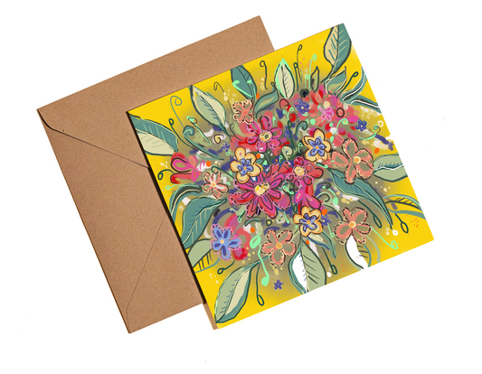 Yellow flower burst greetings card